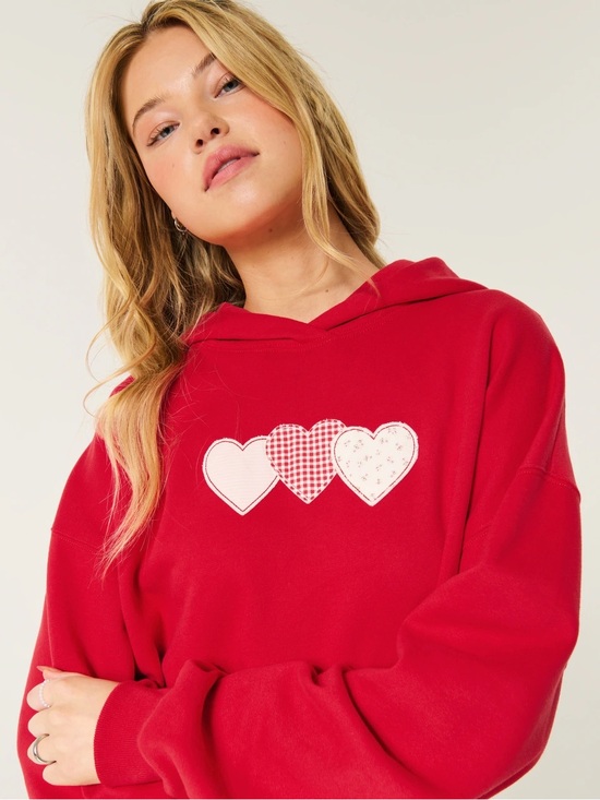 Hollister Tops - Hollister Red Hoodie with Triple Heart Appliques